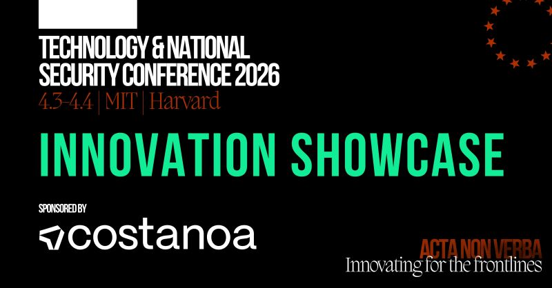 Technology and National Security Conference 2026 Innovation Showcase promotional graphic, MIT and Harvard, April 3 and 4.